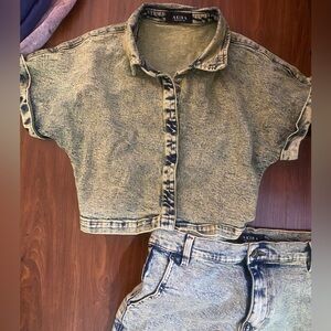 Akira Acid Wash Denim Shirt And Cargo Set